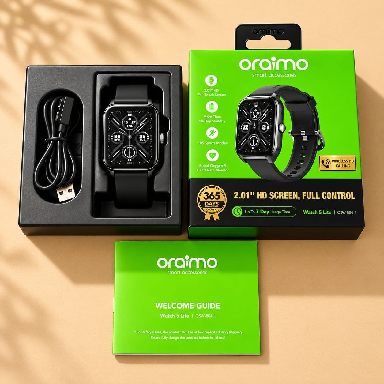 Oraimo Watch 5 Lite 2.01" HD IP68 Smart Watch