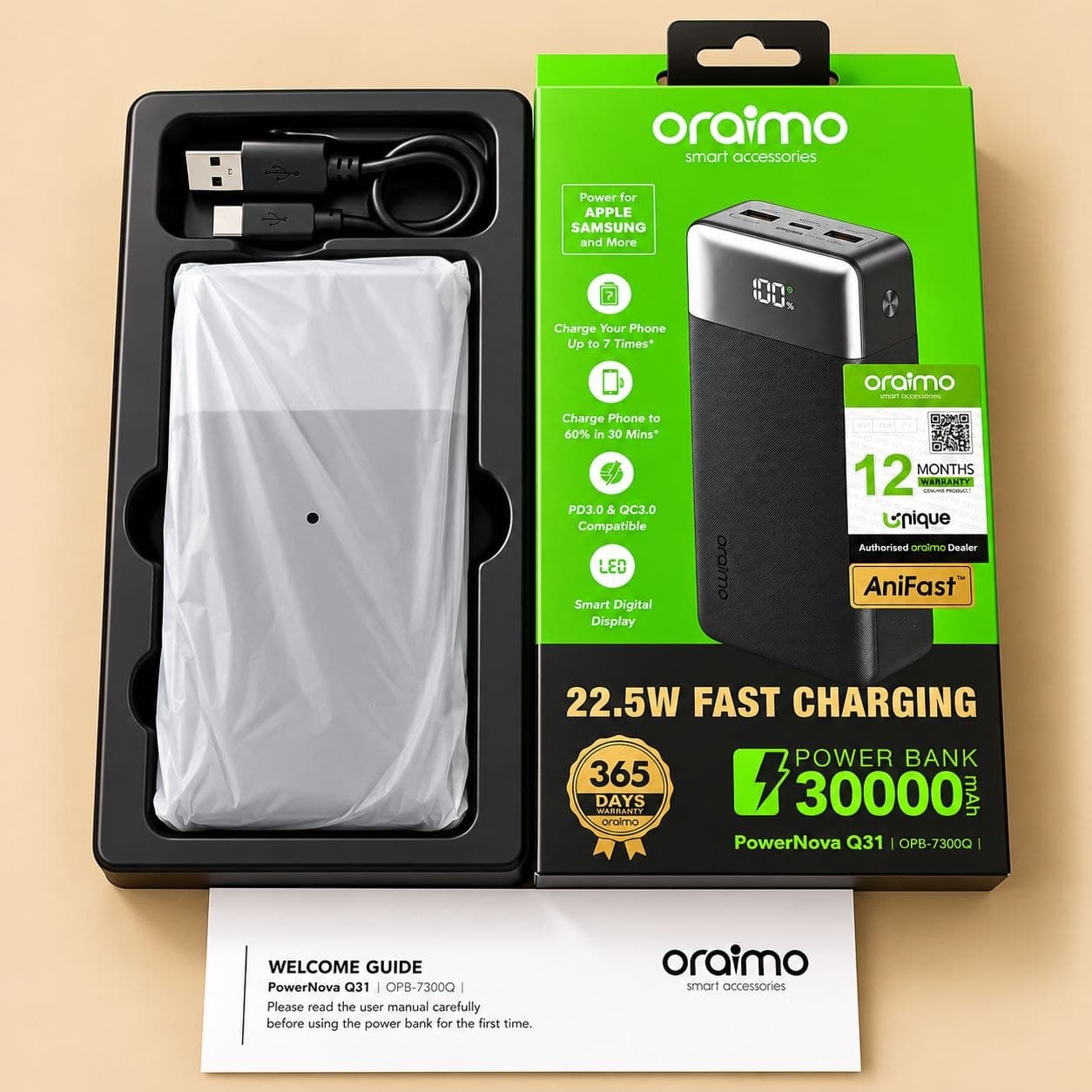 Oraimo PowerNova Q31 30000mAh 22.5W Fast Charging Power Bank