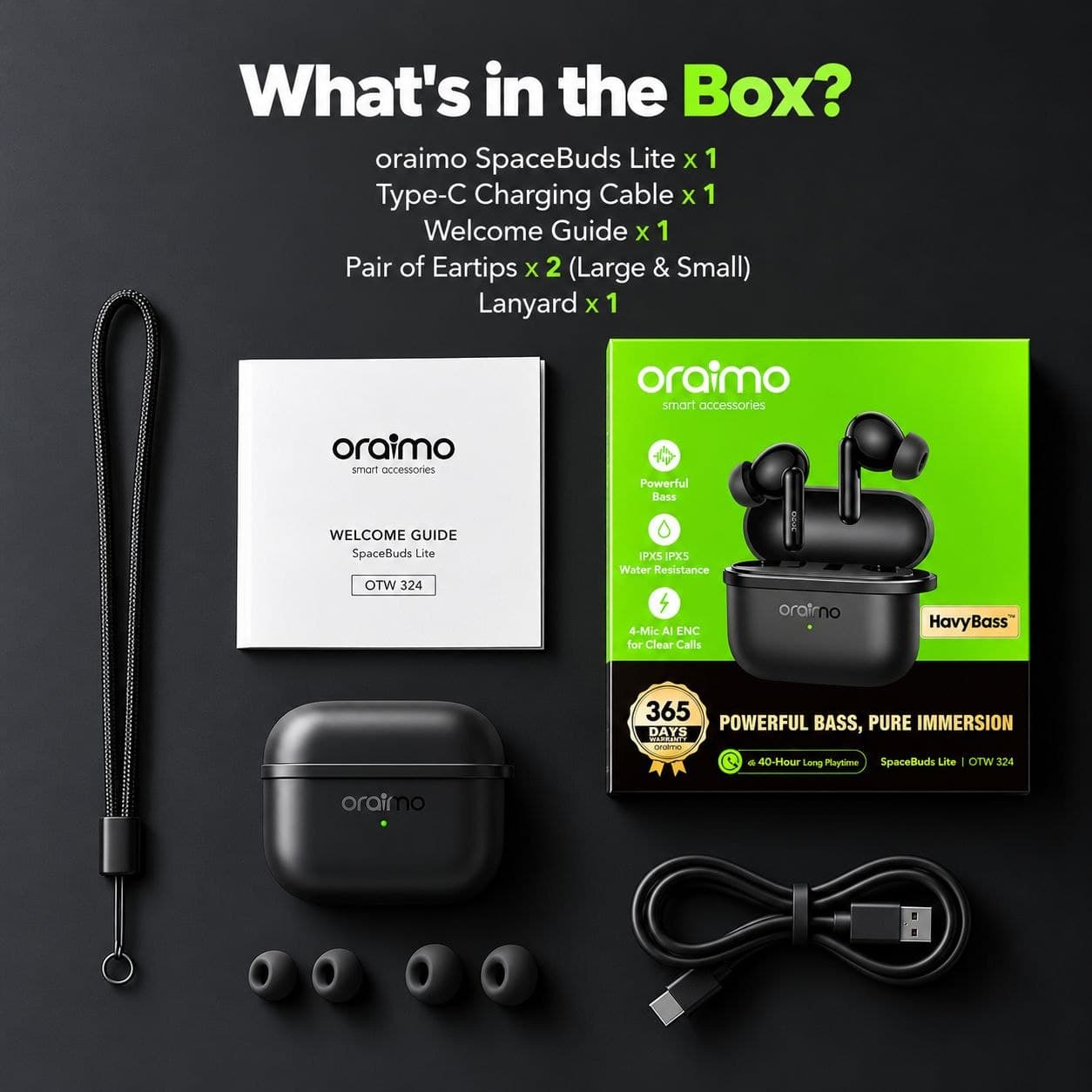 Oraimo True Wireless Earbuds - Speed Black - (OTW-324)