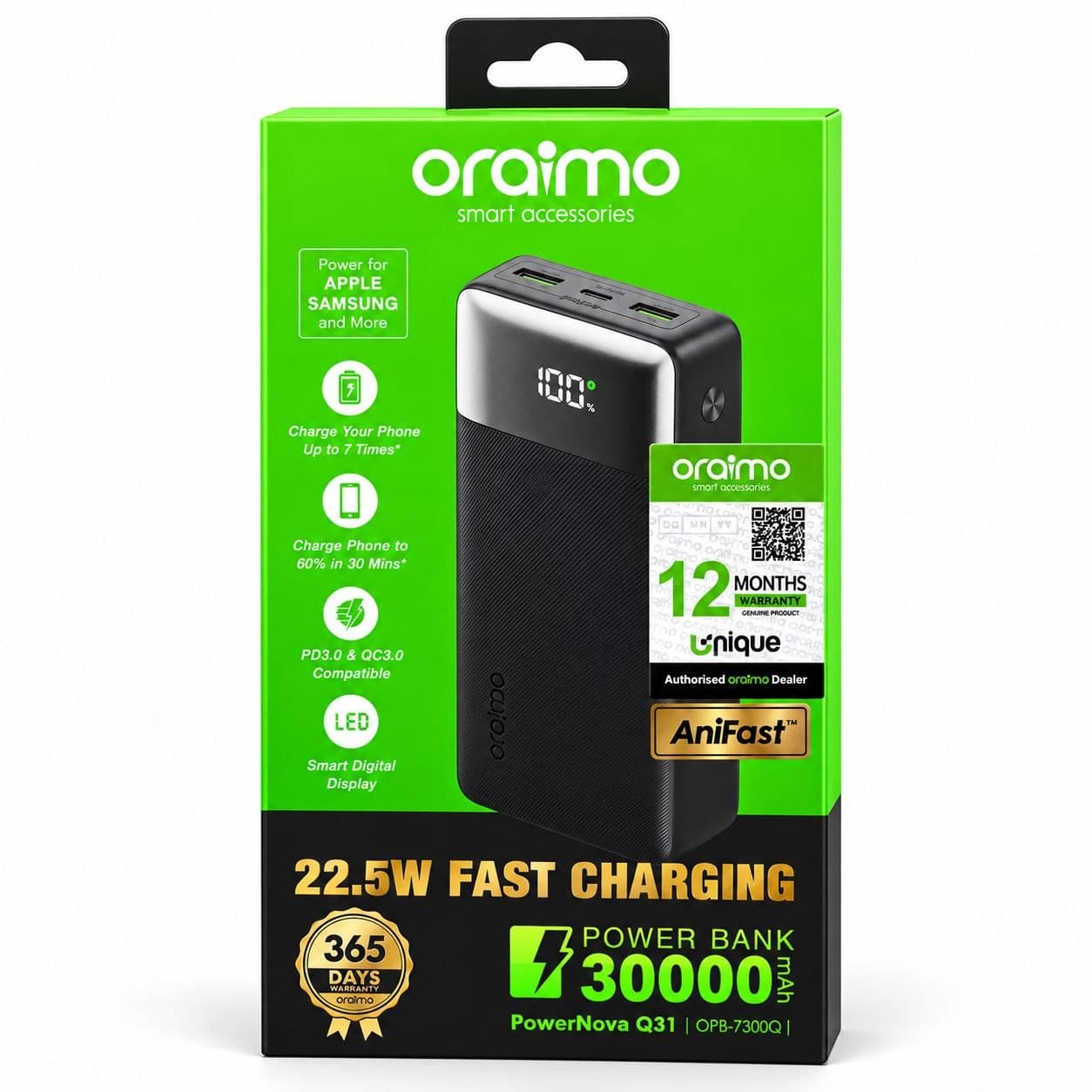 Oraimo PowerNova Q31 30000mAh 22.5W Fast Charging Power Bank