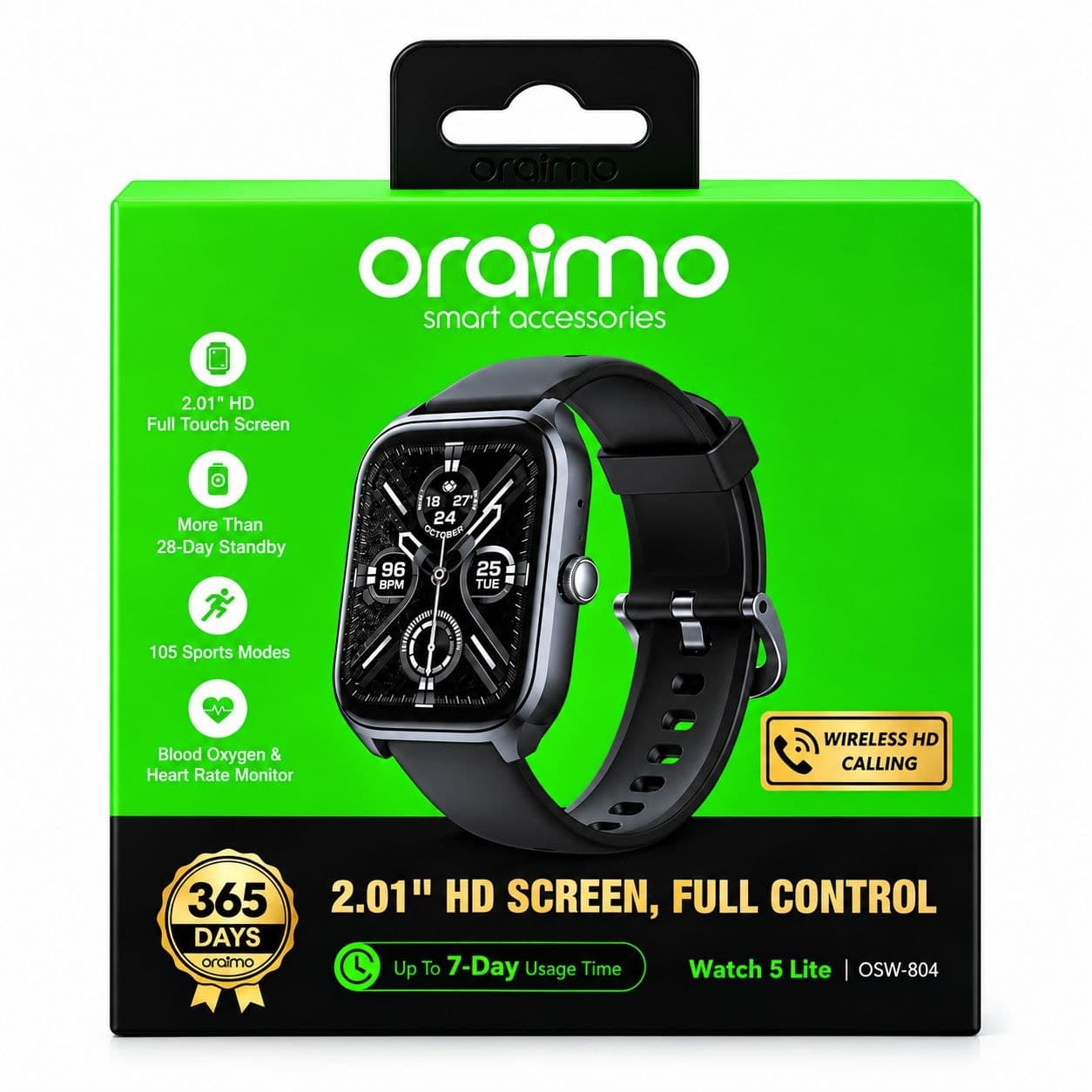 Oraimo Watch 5 Lite 2.01" HD IP68 Smart Watch