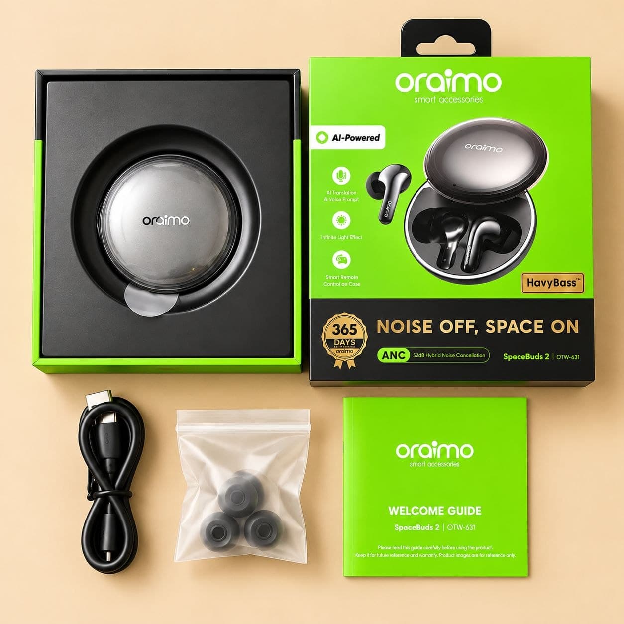 Oraimo SpaceBuds 2 AI Smart 45hrs Playtime True Wireless Earbuds