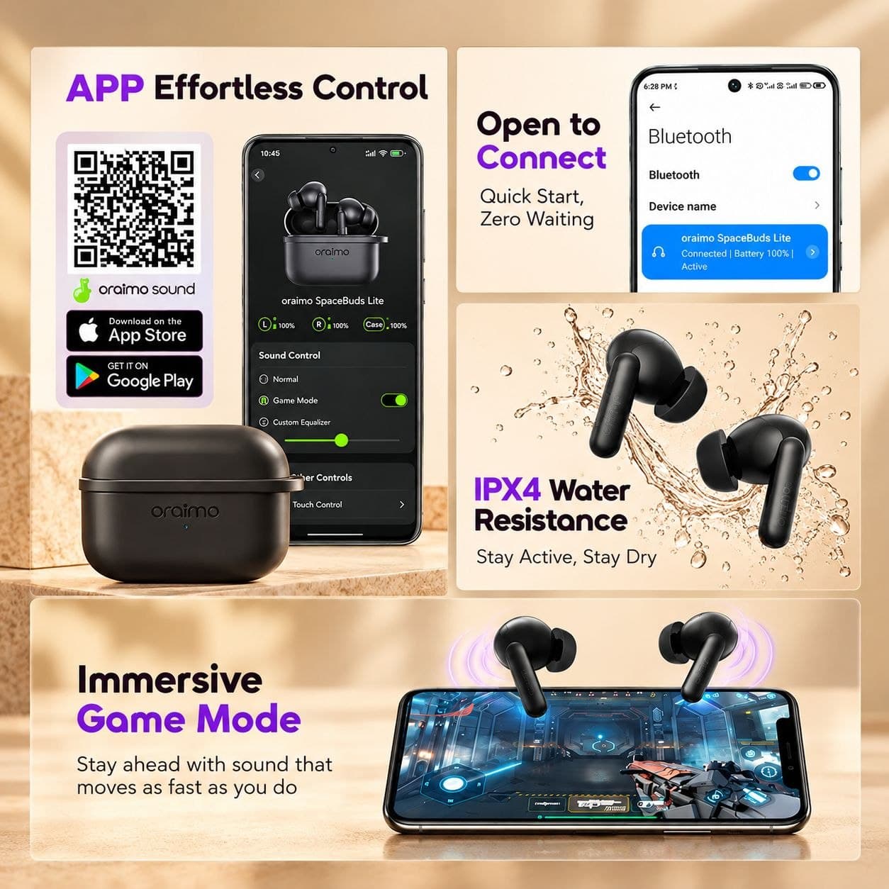 Oraimo True Wireless Earbuds - Speed Black - (OTW-324)
