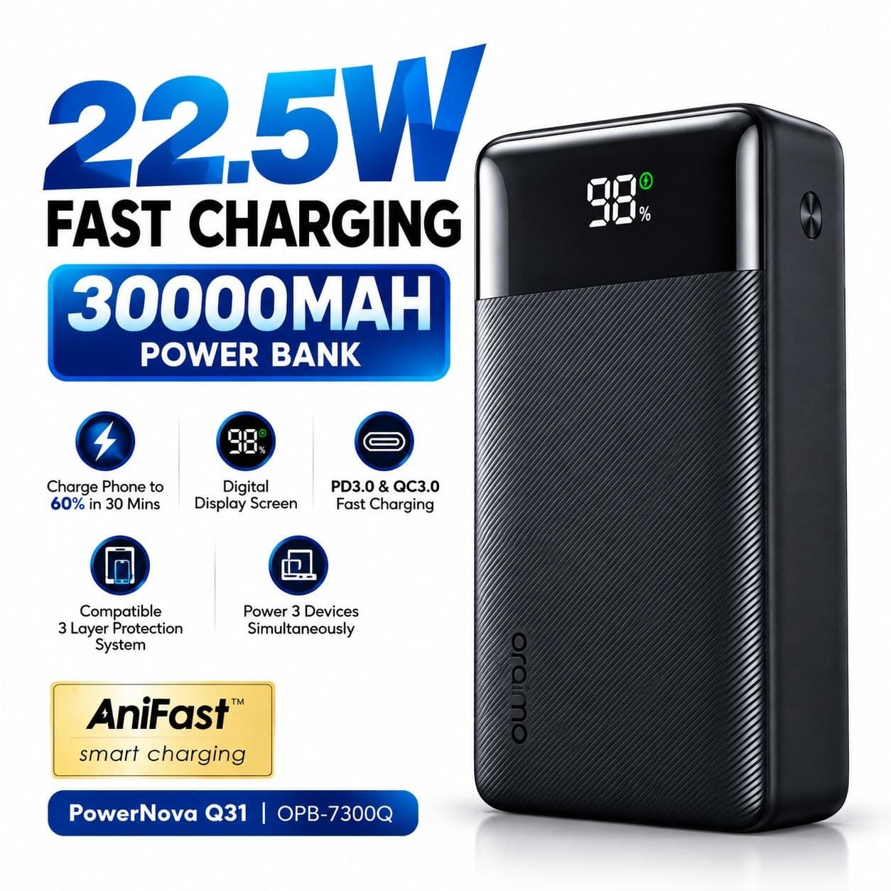 Oraimo PowerNova Q31 30000mAh 22.5W Fast Charging Power Bank