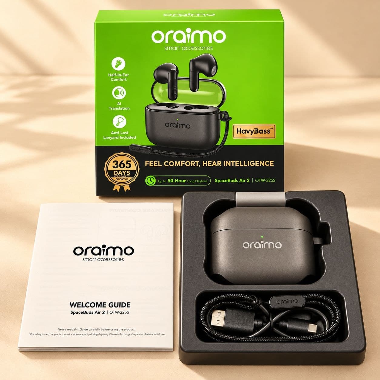 Oraimo SpaceBuds Air 2 50H Long Battery Life Earbuds with Smart Translation